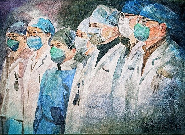 2、赵曼 《致敬一线医务人员》 水彩画.jpg 2、赵曼 《致敬一线医务人员》 水彩画.jpg